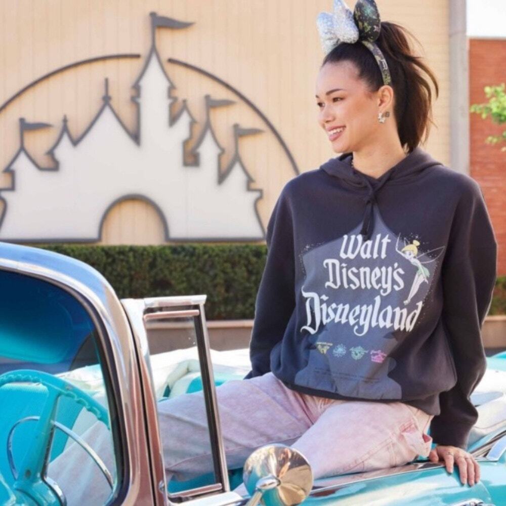 Walt Disney 100 Sweatshirt Tinkerbell Hooded Disneyland Graphic Gray Size XL